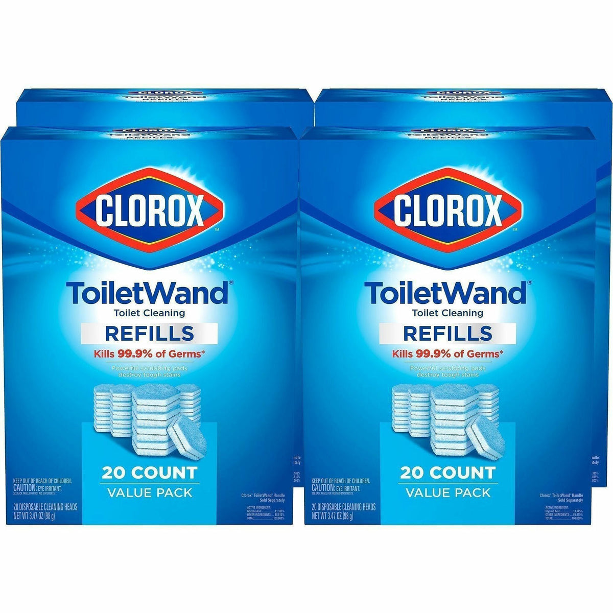 Clorox ToiletWand Disinfecting Scrubbing Pads Toilet Cleaning Refills - Blue, White - 20/Bag - 4 / Carton