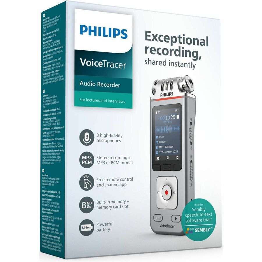 Philips Voice Tracer DVT4110 Digital Voice Recorder - [Built-in] Microphone, Speaker, Battery - Omni-directional Microph