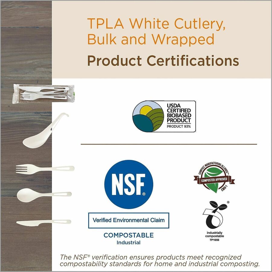 World Centric Compostable White Cutlery - Knife - Knife - Dishwasher Safe - Talc-filled Polylactic Acid (TPLA) - White -