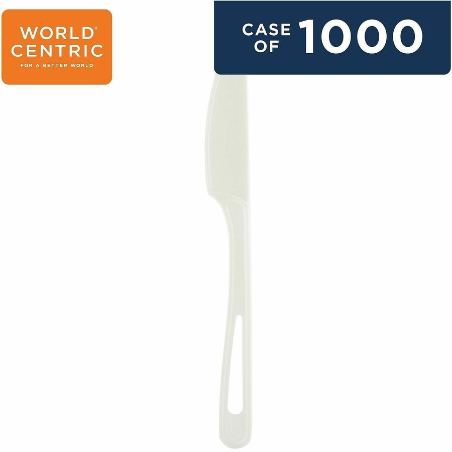 World Centric Compostable White Cutlery - Knife - Knife - Dishwasher Safe - Talc-filled Polylactic Acid (TPLA) - White -