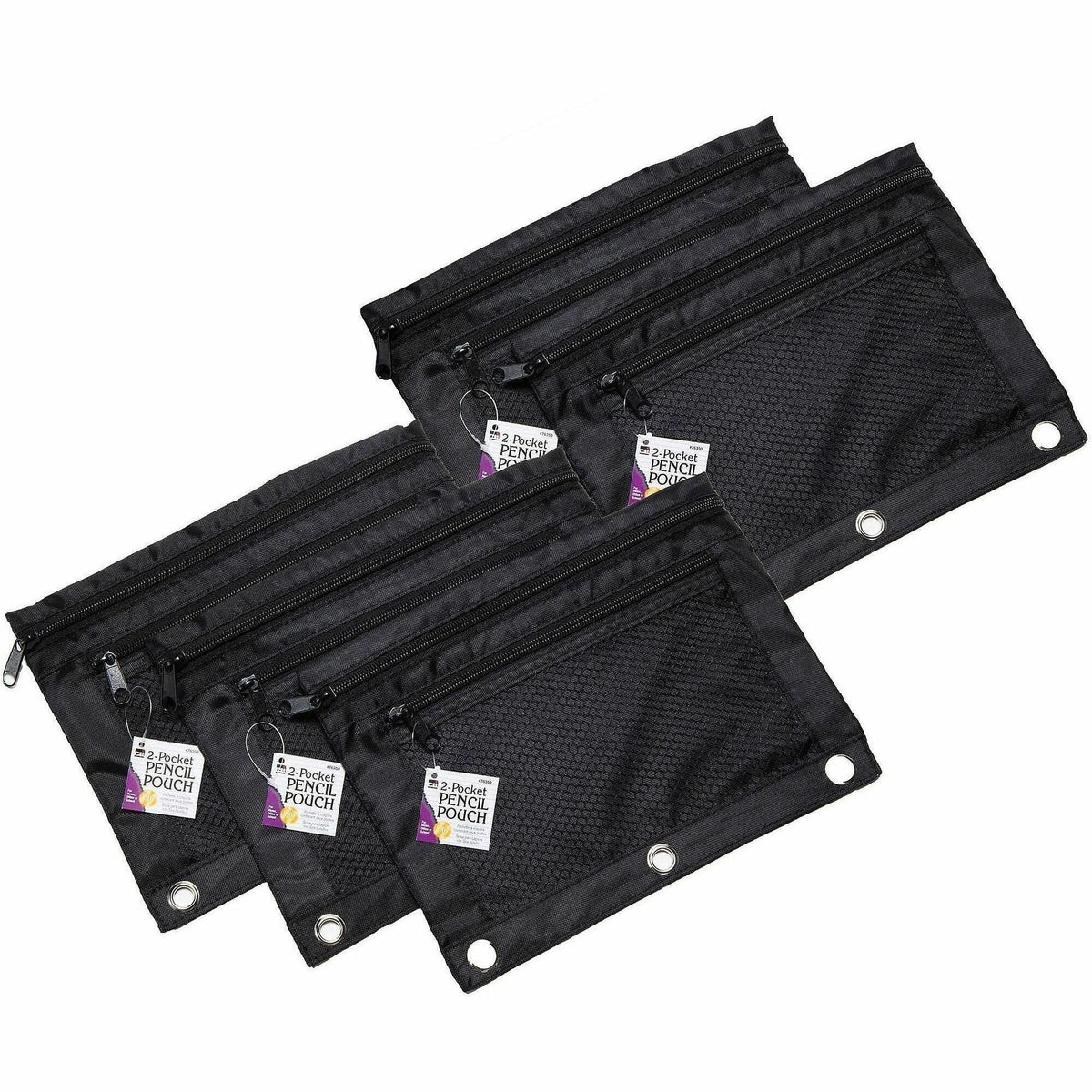 Charles Leonard 2-Pocket Binder Pencil Pouches - For 9" x 11" Sheet - 3 x Holes - 3 x Rings - Ring Binder - Black - Nylo