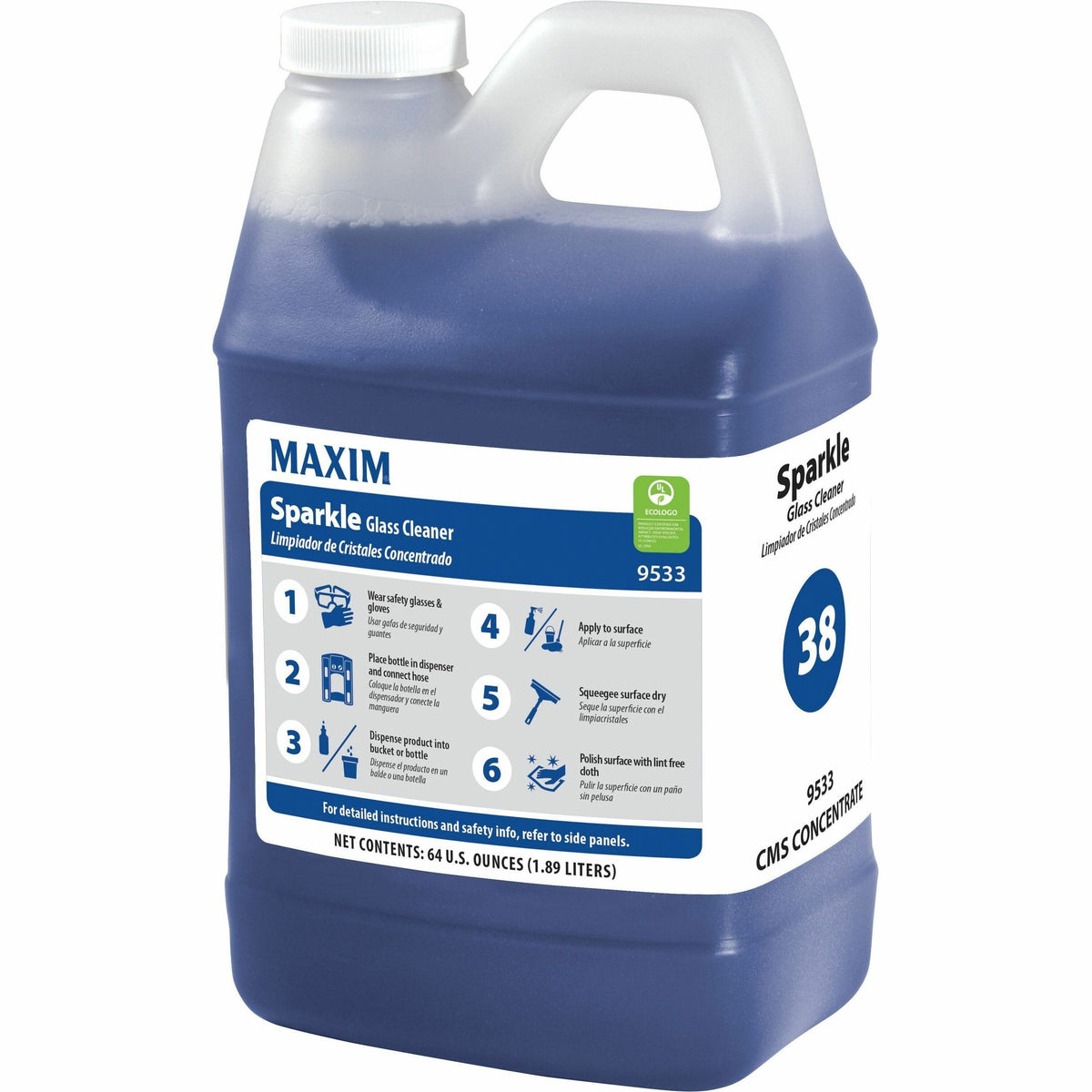 Maxim Sparkle Glass Cleaner - For Window, Metal, Plastic, Fiberglass, Hard Surface, Glass, Mirror, Chrome - Concentrate 