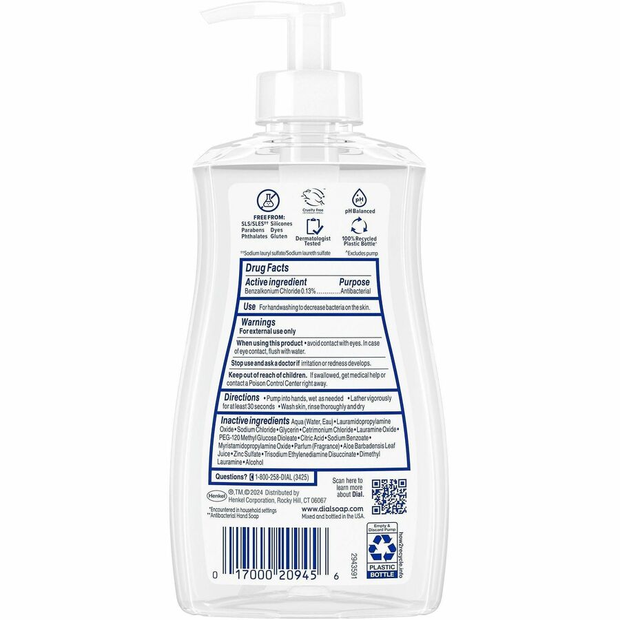 Dial Sensitive Skin Antibacterial Soap - Fresh, Aloe Scent - 11 fl oz - Pump Dispenser - Bacteria Remover - Hand, Skin -