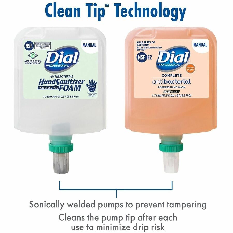 Dial Hand Sanitizer Foam Refill - 1.27 quart - Bacteria Remover - Hand - White - Hypoallergenic, Fragrance-free, Dye-fre