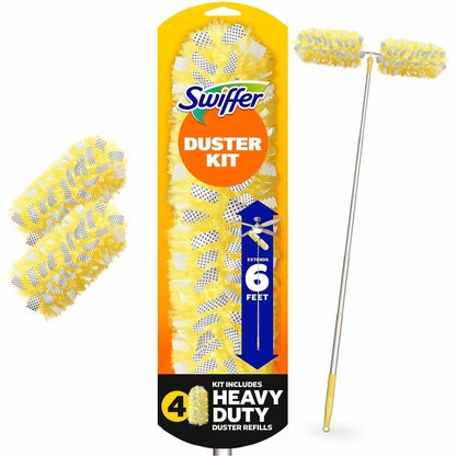 Swiffer Heavy-Duty Super-Extender Duster Kit - Fiber Bristle - 72" Handle Length - Yellow