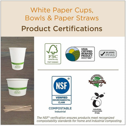 World Centric Compostable Kraft Paper Straws - 8" Length x 0.2" Width x 0.2" Height - Kraft Paper - Natural - 100 Straws