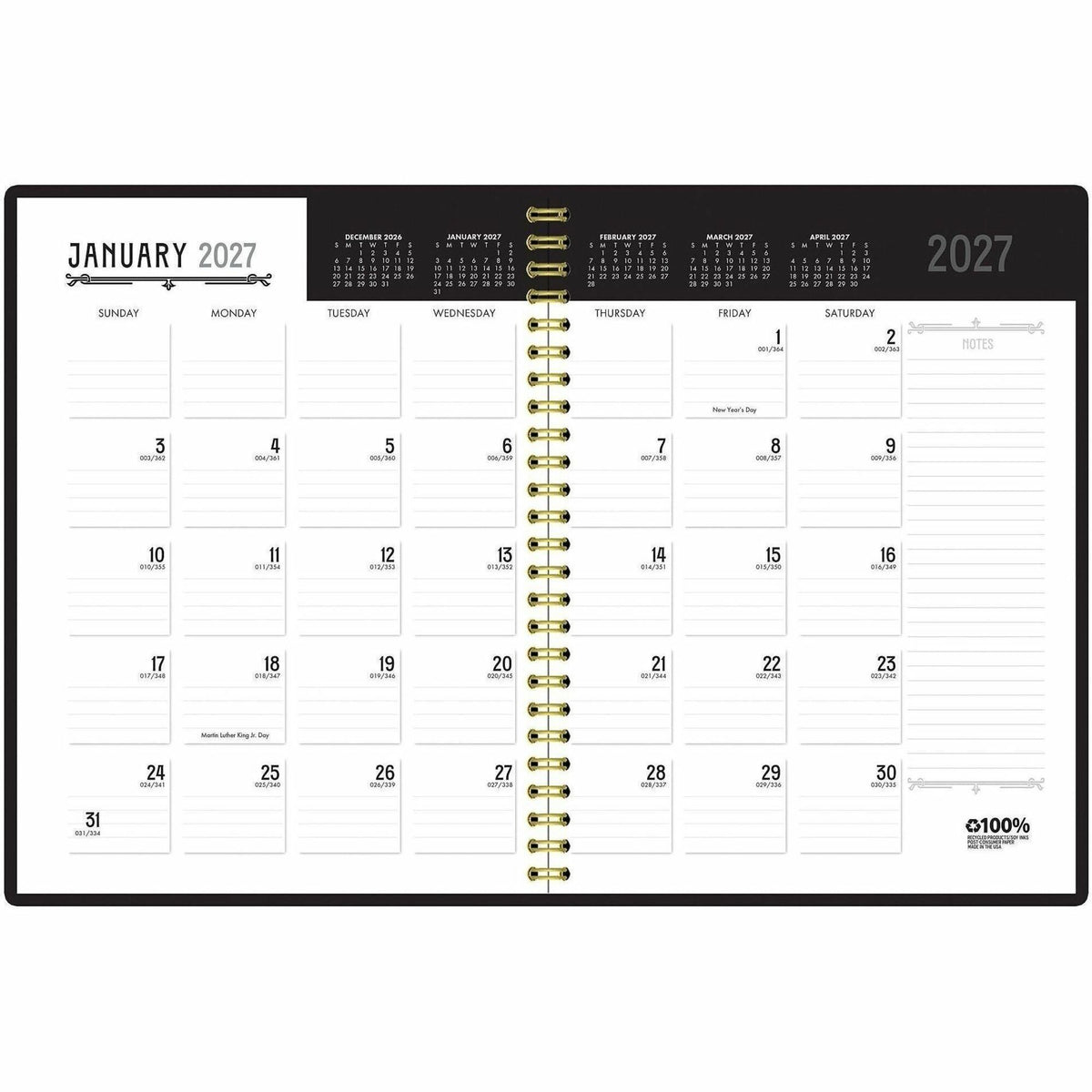 House of Doolittle Recycled Deco Days Planner - Julian Dates - Monthly - 14 Month - December 2026 to January 2028 - Sund
