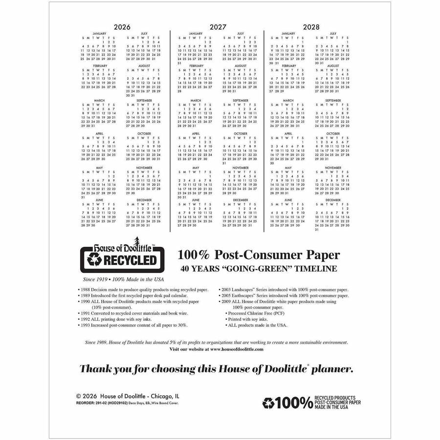 House of Doolittle Recycled Deco Days Planner - Julian Dates - Monthly - 14 Month - December 2026 to January 2028 - Sund