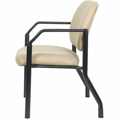 Boss Mid-back Guest Chair - Mid Back - Four-legged Base - Black, Beige - Vinyl - Armrest - 1 Each