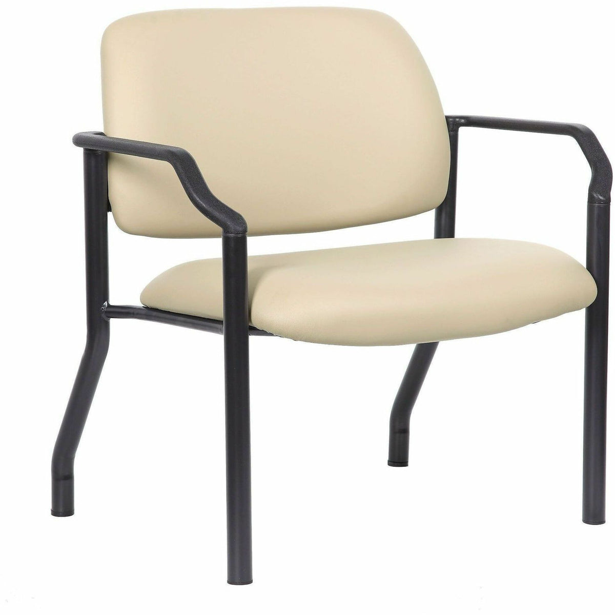 Boss Mid-back Guest Chair - Mid Back - Four-legged Base - Black, Beige - Vinyl - Armrest - 1 Each