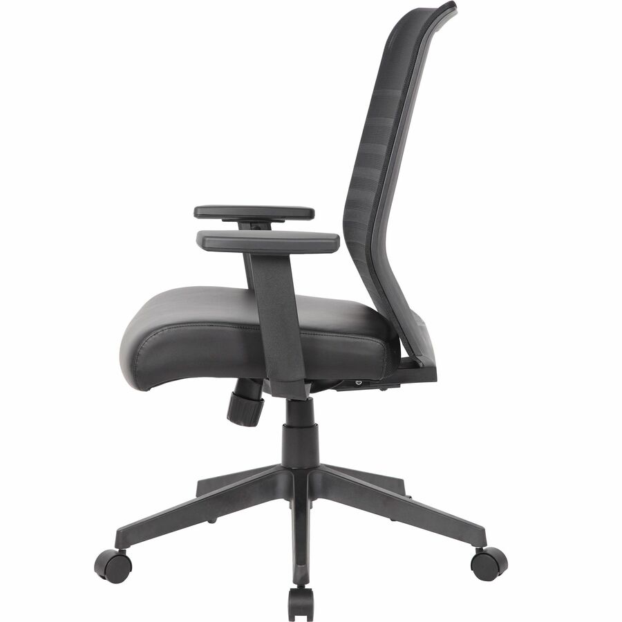 Boss Horizontal Mesh Back Task Chair - Vinyl Seat Material - Mesh Back Material - 5-star Base - Black - Armrest - 1 Each