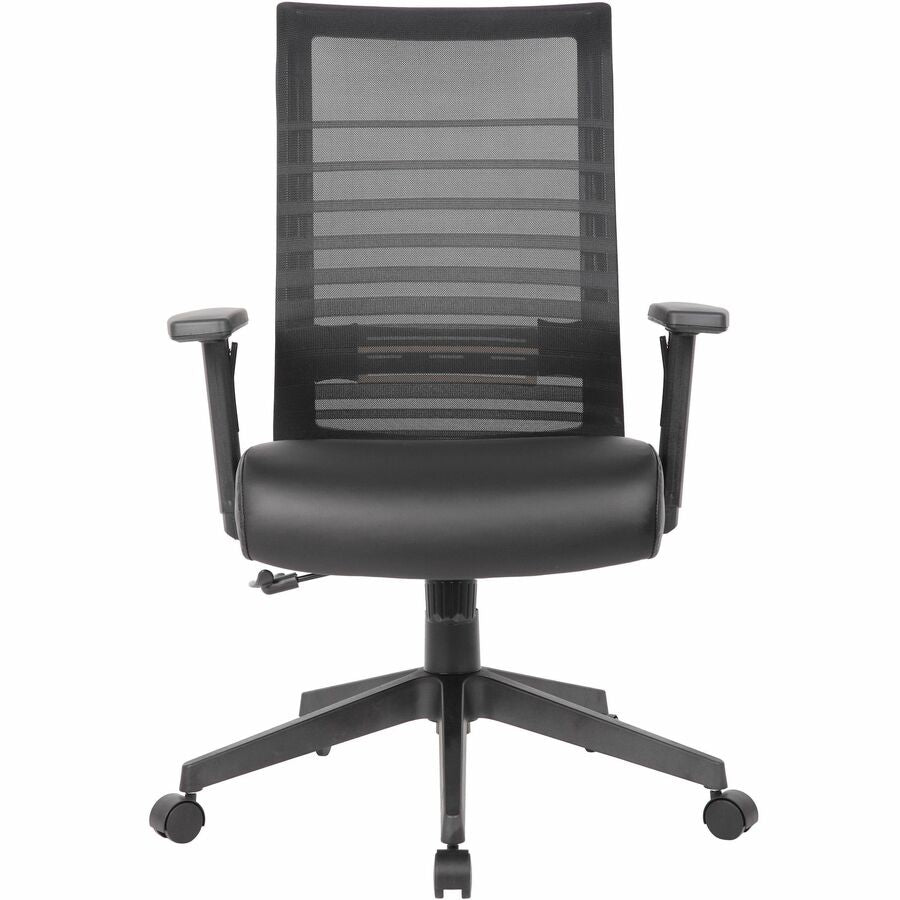 Boss Horizontal Mesh Back Task Chair - Vinyl Seat Material - Mesh Back Material - 5-star Base - Black - Armrest - 1 Each