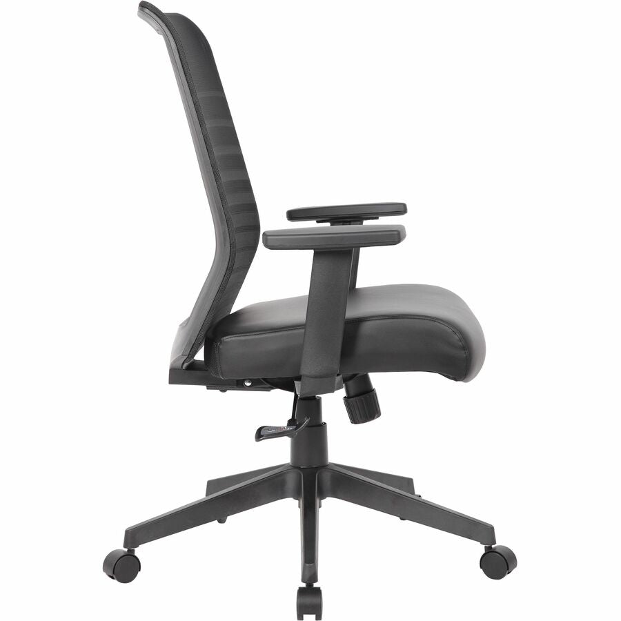 Boss Horizontal Mesh Back Task Chair - Vinyl Seat Material - Mesh Back Material - 5-star Base - Black - Armrest - 1 Each