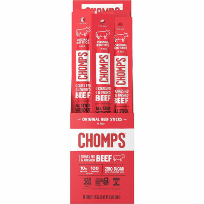 CHOMPS Original Beef Snack Sticks - Gluten-free - Original Beef Jerky - 1.15 oz - 24 / Pack