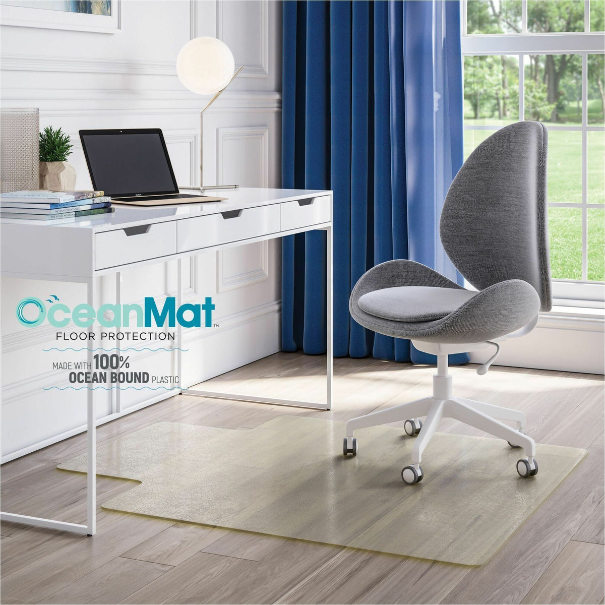 Deflecto OceanMat Chair Mat for Hard Floor - Hard Floor, Wood Floor, Tile Floor, Laminate Floor, Floor, Commercial53" Wi
