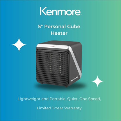 Kenmore 5" Personal Cube Heater - Office, Home - Portable - Black