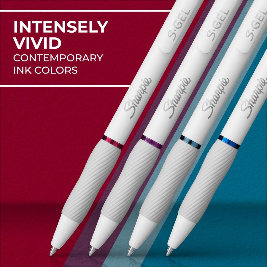 Sharpie S-Gel Pens - 0.7 mm Medium Pen Point - Retractable - Bold Jewel Ink - Gel-based - Pearl White Plastic Barrel - 4