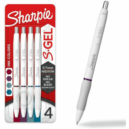 Sharpie S-Gel Pens - 0.7 mm Medium Pen Point - Retractable - Bold Jewel Ink - Gel-based - Pearl White Plastic Barrel - 4