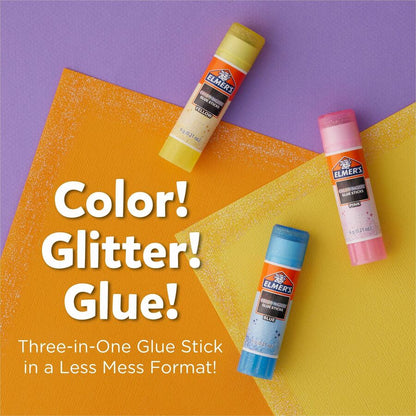 Elmer's Color 'N Glitz Glue Sticks - 0.21 oz - Red, Blue, Pink, Yellow, Orange, Purple - 12 / Pack