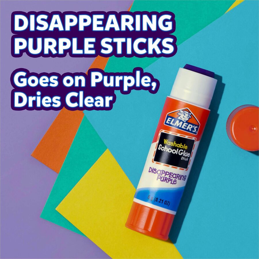 Elmer's Color 'N Glitz Glue Sticks - 0.21 oz - Red, Blue, Pink, Yellow, Orange, Purple - 12 / Pack