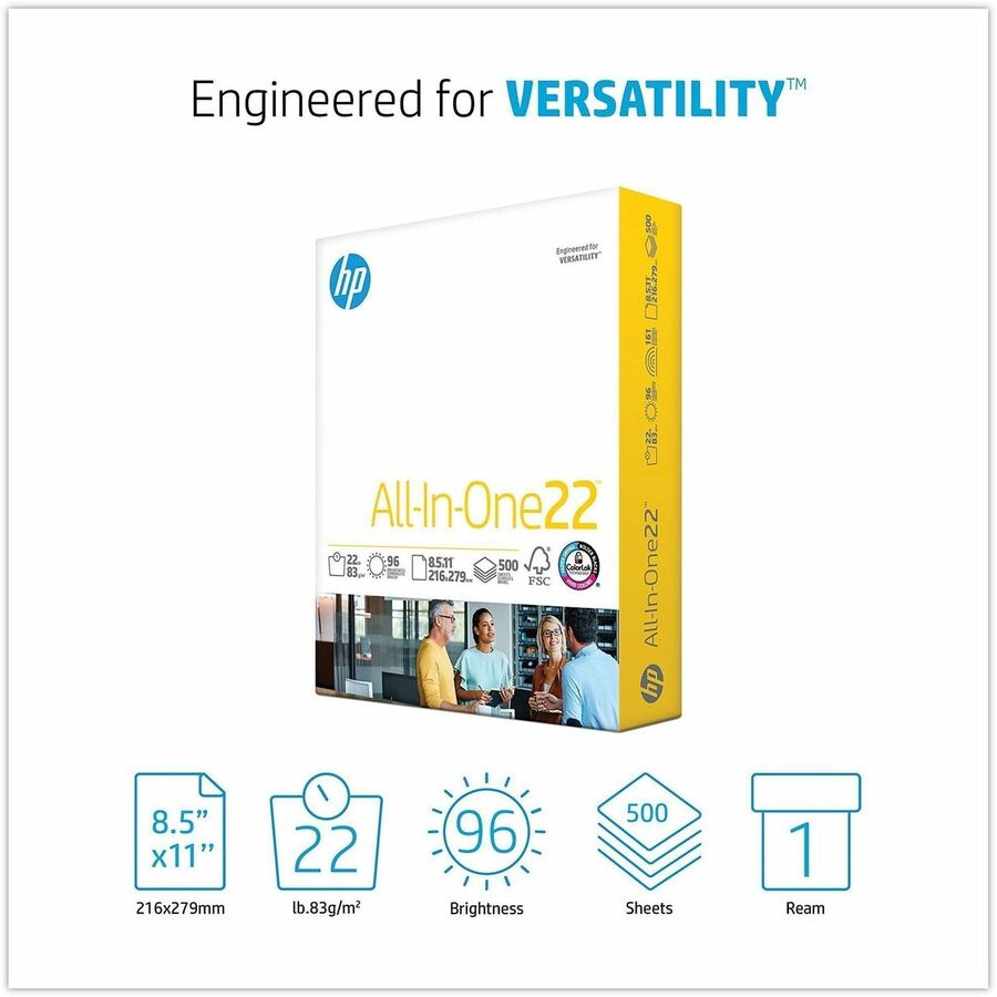 HP Copy Paper - 96 Brightness - Letter - 8 1/2" x 11" - 22 lb Basis Weight - Smooth - 500 / Ream