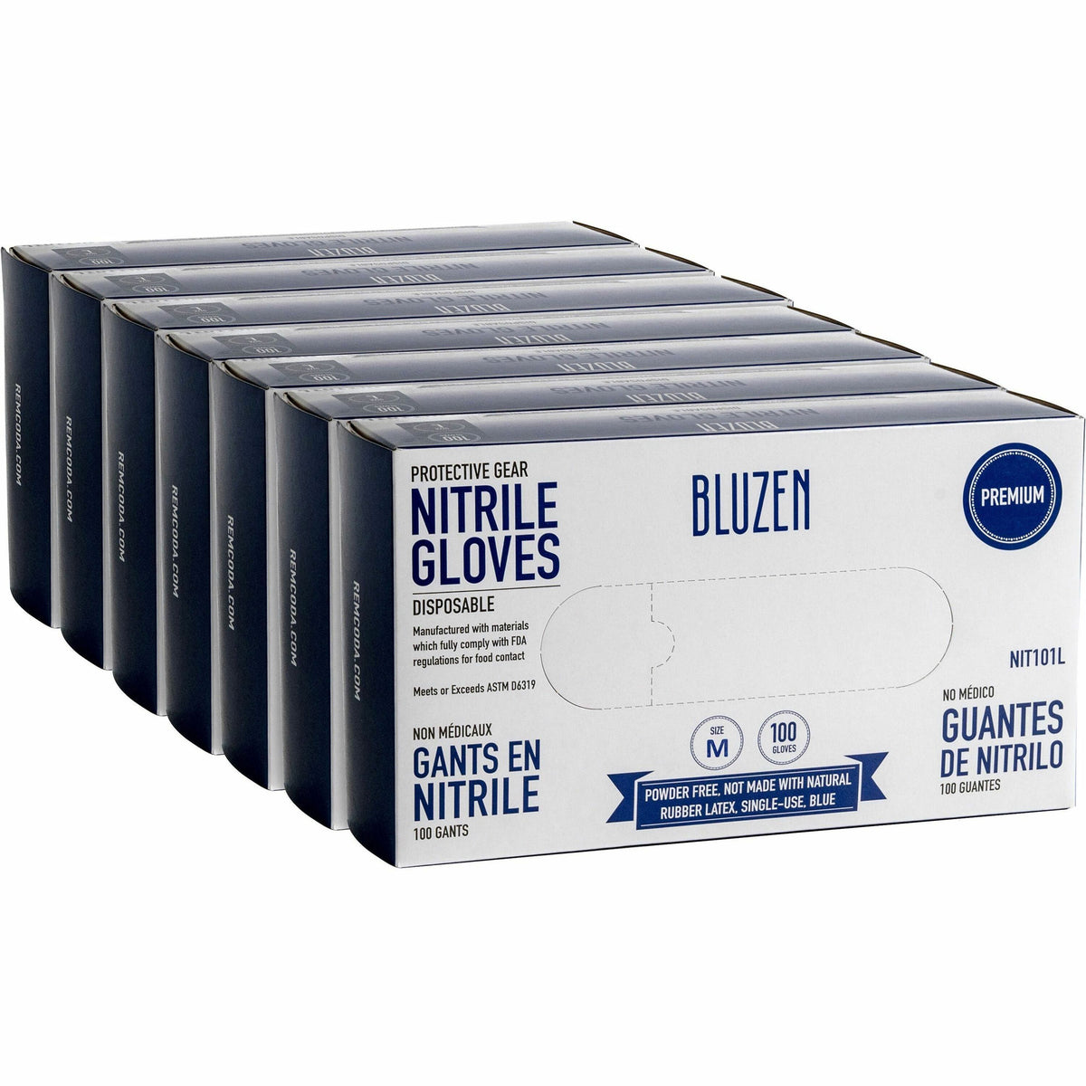 BLUZEN Disposable Nitrile Gloves - 3 mil Thickness - Medium Size - Nitrile - Blue - Durable, Comfortable - 100/Box - 10 