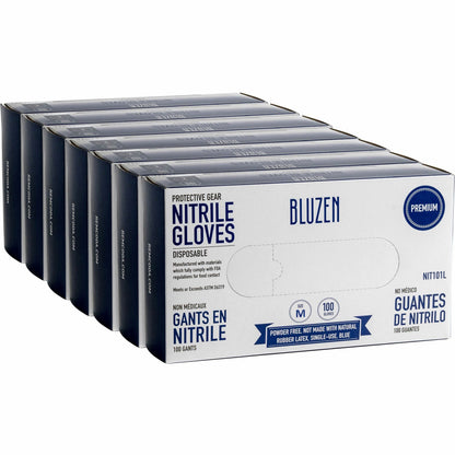BLUZEN Disposable Nitrile Gloves - 3 mil Thickness - Medium Size - Nitrile - Blue - Durable, Comfortable - 100/Box - 10 