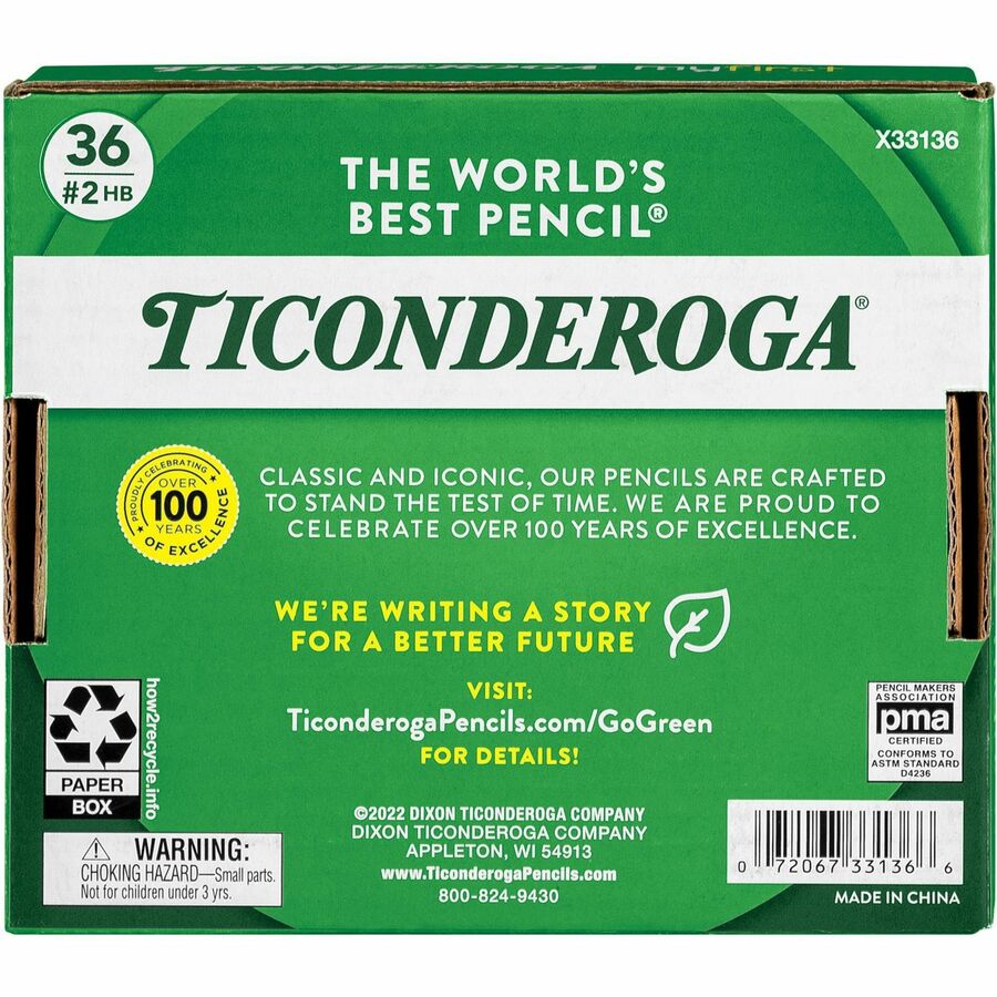 Ticonderoga My First Pencil w/Eraser - Graphite Lead - HB/#2 - Broad Point - Yellow Barrel - 36 / Pack