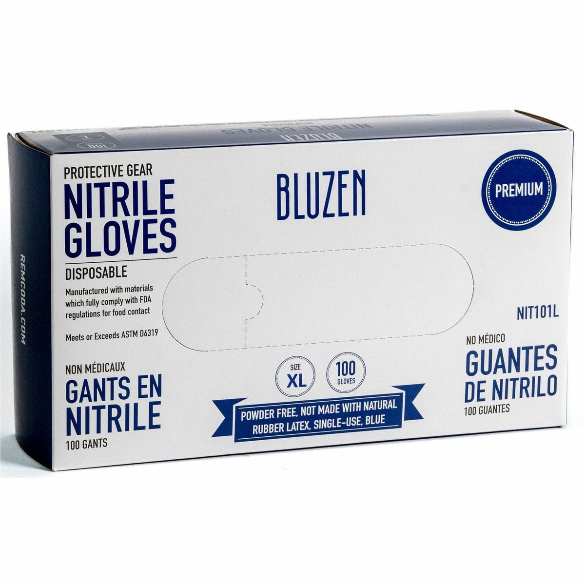 BLUZEN Extra-Strength Nitrile Gloves - 4 mil Thickness - Chemical Protection - X-Large Size - For Right/Left Hand - Nitr