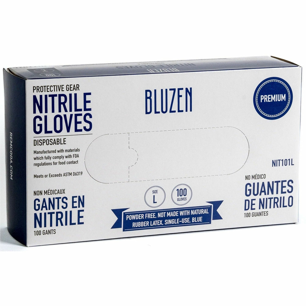 BLUZEN Extra-Strength Nitrile Gloves - 4 mil Thickness - Chemical Protection - Large Size - For Right/Left Hand - Nitril