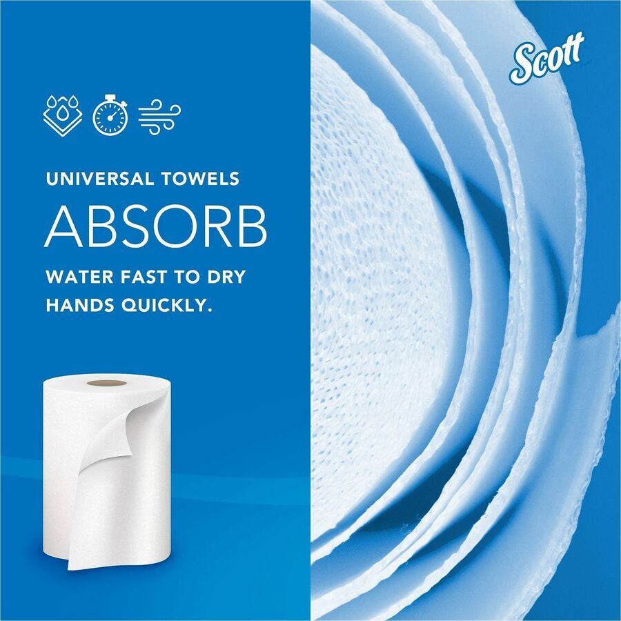 Scott® Universal 100% Recycled Fiber Hard Roll Paper Towels - 1 1/2" Core - White - Fiber - 6 / Carton