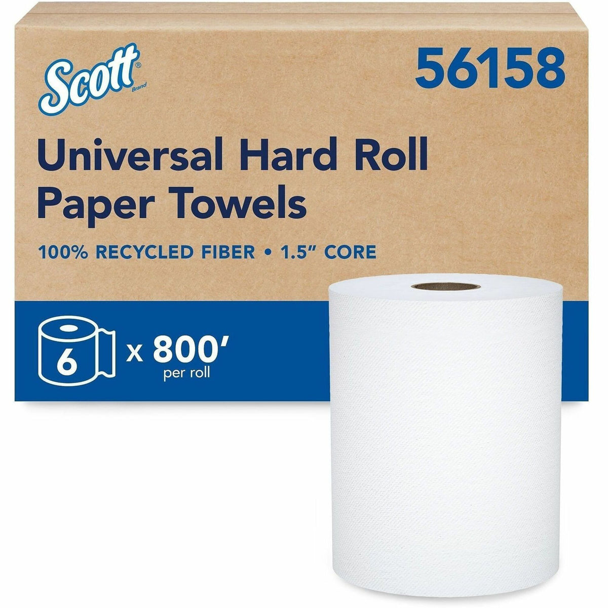 Scott® Universal 100% Recycled Fiber Hard Roll Paper Towels - 1 1/2" Core - White - Fiber - 6 / Carton