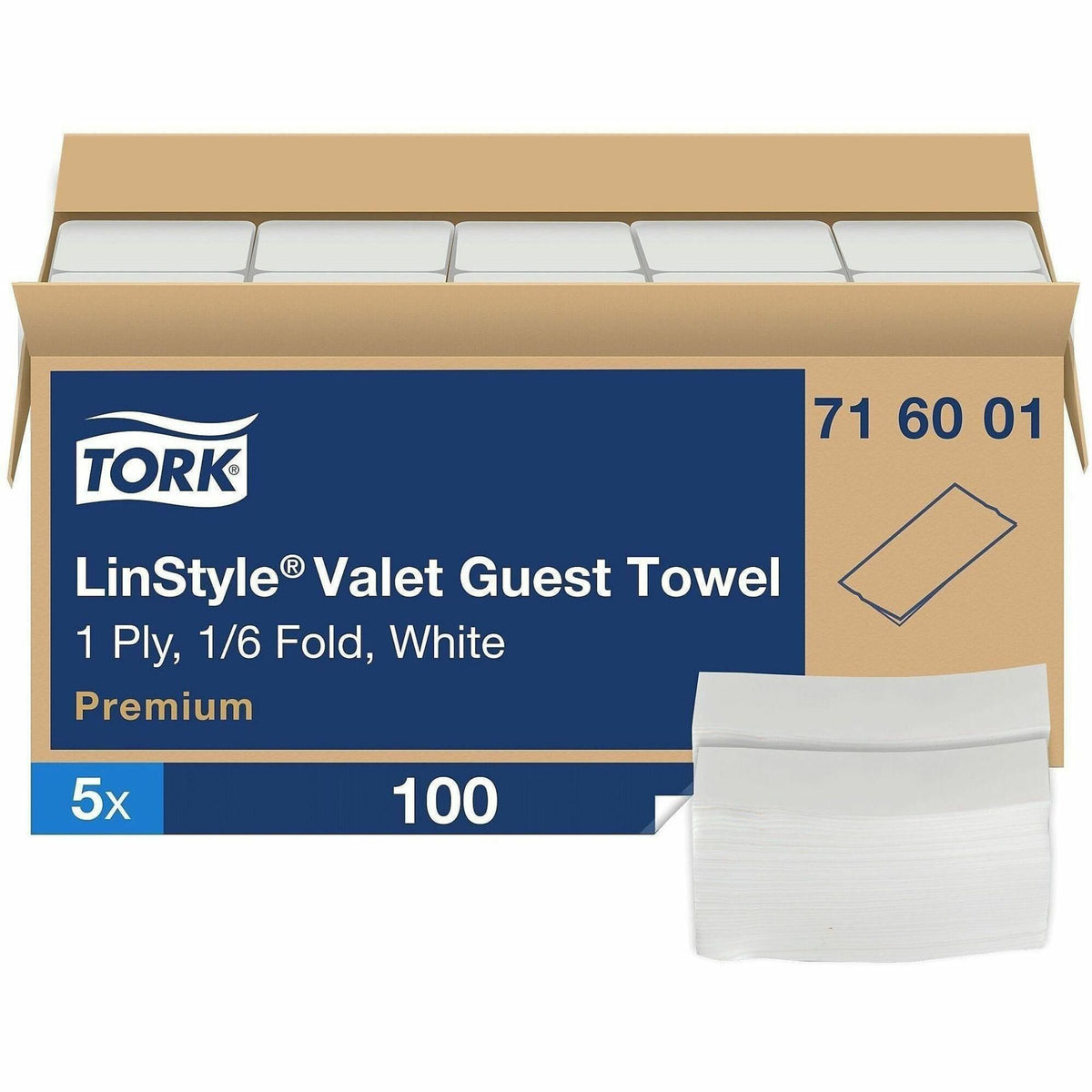 TORK LinStyle Valet Guest Towel White, 1/6 Fold, 5 x 100 Towels - 1 Ply - Extra Large - 11.50" Width x 17" Length - Whit