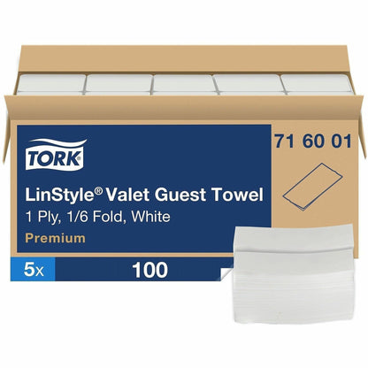 TORK LinStyle Valet Guest Towel White, 1/6 Fold, 5 x 100 Towels - 1 Ply - Extra Large - 11.50" Width x 17" Length - Whit