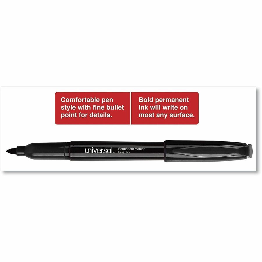 Universal Pen-Style Permanent Marker Value Pack, Fine Bullet Tip, Black, 36/Pack - Black Ink - General Purpose - 36 / Pa