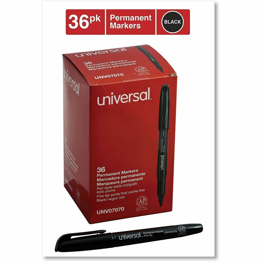 Universal Pen-Style Permanent Marker Value Pack, Fine Bullet Tip, Black, 36/Pack - Black Ink - General Purpose - 36 / Pa