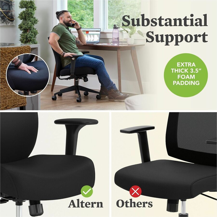 HON Altern Task Chair - Fabric, Foam Seat Material - Fabric Back Material - Black Frame Color - Mid Back - Black - Armre