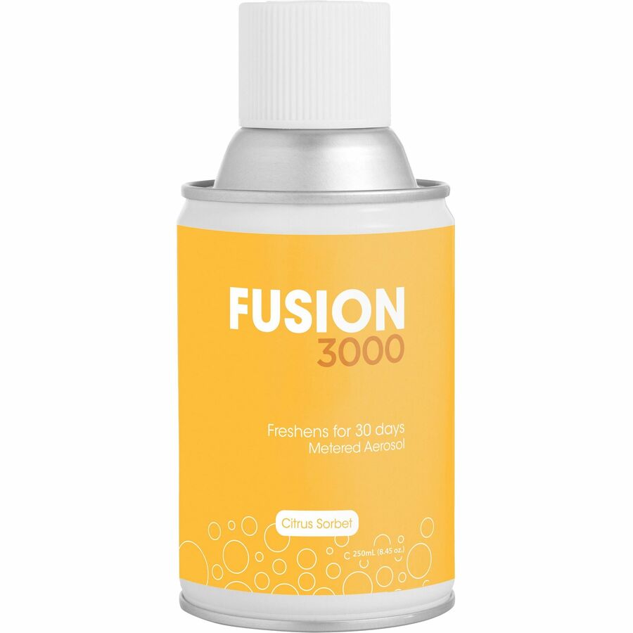 Fresh Products Fusion 3000 Metered Aerosols - 6000 ft³ - Citrus Sorbet - 30 Day - Odor Neutralizer, VOC Compliant - 12 /