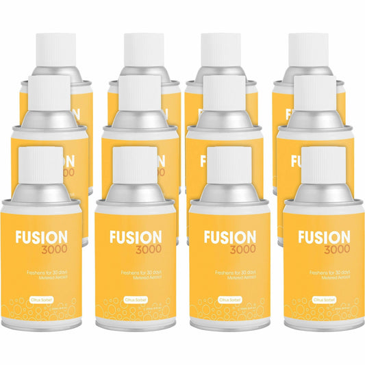 Fresh Products Fusion 3000 Metered Aerosols - 6000 ft³ - Citrus Sorbet - 30 Day - Odor Neutralizer, VOC Compliant - 12 /
