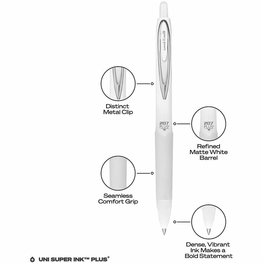 uniball™ 207 Plus Retractable Gel Pens - 0.7 mm Medium Pen Point - Retractable - Black Ink - Gel-based, Nanofiber Ink - 