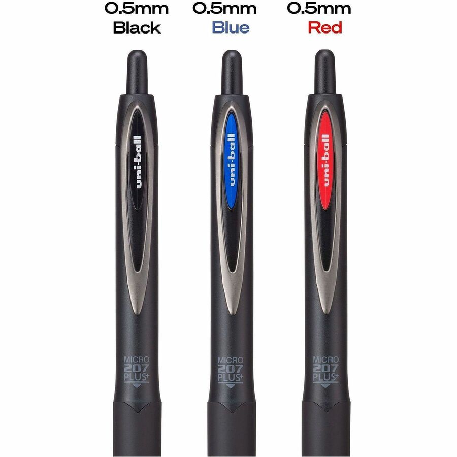 uniball™ 207 Plus Retractable Gel Pens - 0.5 mm Pen Point - Retractable - Black Ink - Gel-based, Nanofiber Ink - Black, 