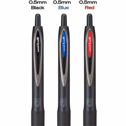 uniball™ 207 Plus Retractable Gel Pens - 0.5 mm Pen Point - Retractable - Black Ink - Gel-based, Nanofiber Ink - Black, 