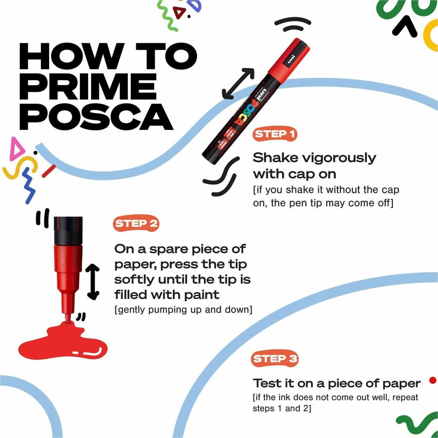 uniball™ POSCA Paint Marker - Erasable - Washable - White, Yellow, Apricot, Pink, Lavender, Blue, Green Ink - Water Base