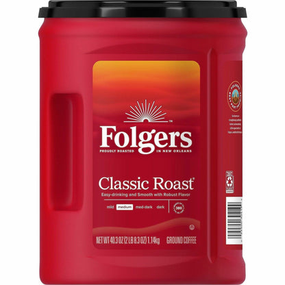 Folgers® Ground Classic Roast Coffee - Medium - 40.3 oz Per Canister - Ground - Mountain Grown, Classic Roast - Kosher -