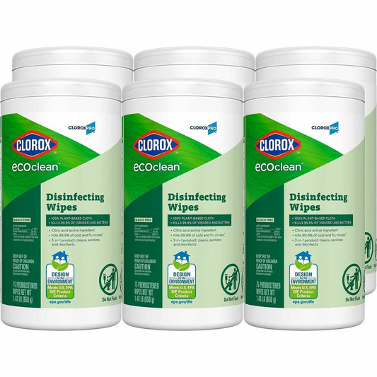 Clorox EcoClean Disinfecting Wipes - For Multi Surface, Multipurpose - Ready-To-Use - Wipe - 6 / Carton