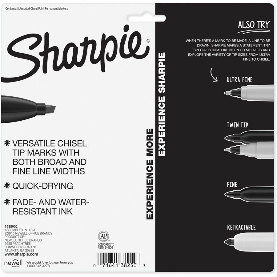 Sharpie Chisel Tip Permanent Markers - Assorted Ink - Alcohol Based - 8 / Pack