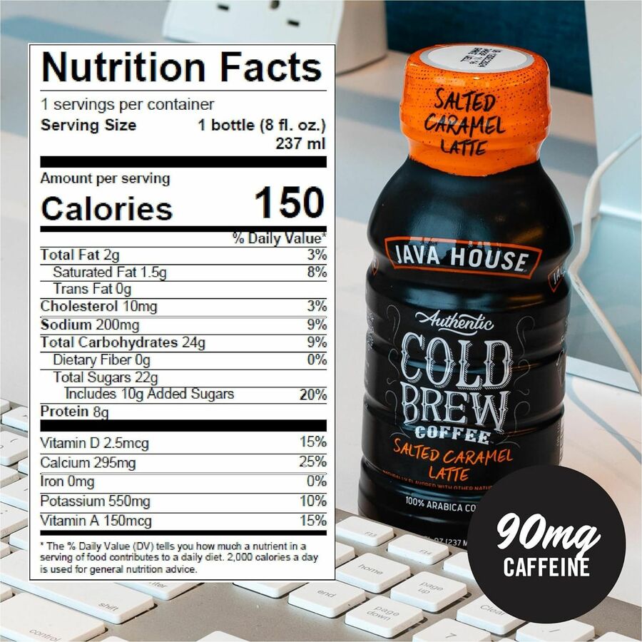 Java House Bottle Authentic Cold Brew Salted Caramel Latte - Cold Brewed - 8 oz Per Bottle - Bottle - Salted Caramel Lat