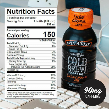 Java House Bottle Authentic Cold Brew Salted Caramel Latte - Cold Brewed - 8 oz Per Bottle - Bottle - Salted Caramel Lat