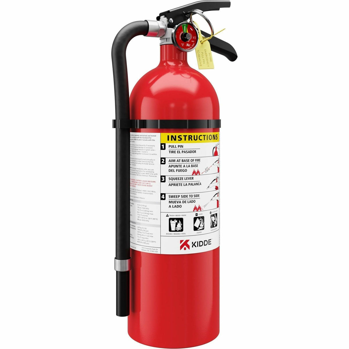 Kidde Pro 5 MP-1 Fire Extinguisher - 5.50 lb Capacity - A: Common Combustibles, B: Flammable Liquids, C: Live Electrical