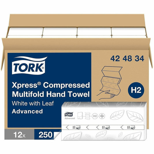 TORK Xpress Compressed Multifold Hand Towel White H2 - 1 Ply - Multifold - 8.30" Width x 9.50" Length - White - Wood Fib